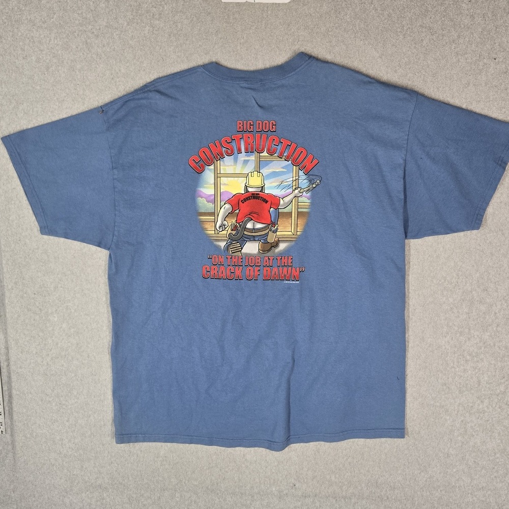 VINTAGE Big Dogs Men Shirt 2XL Blue On The Job Y2K Construction Dog Tee Logo